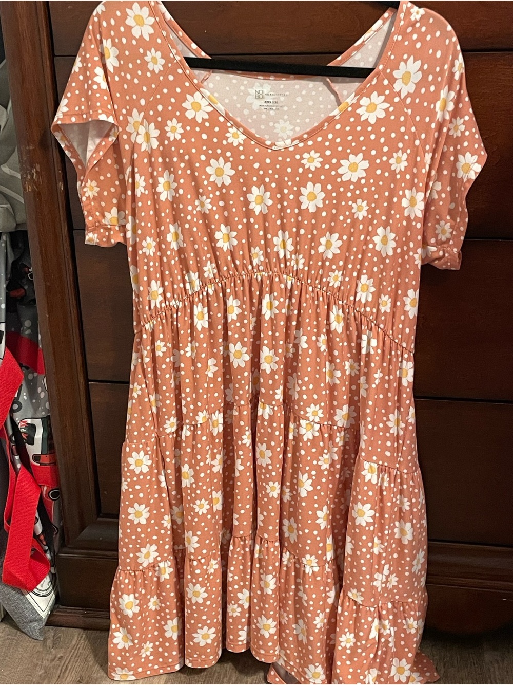 No boundaries 3x junior dress soft stretch jersey knit peach daisy babydoll mini